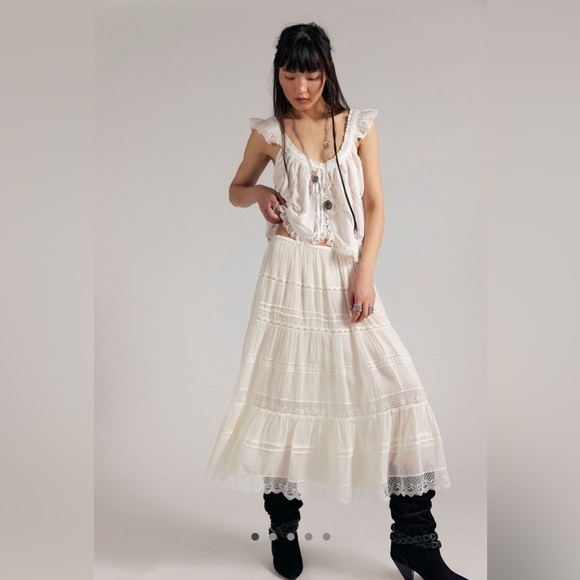 Free People Lily Lace Maxi Skirt S